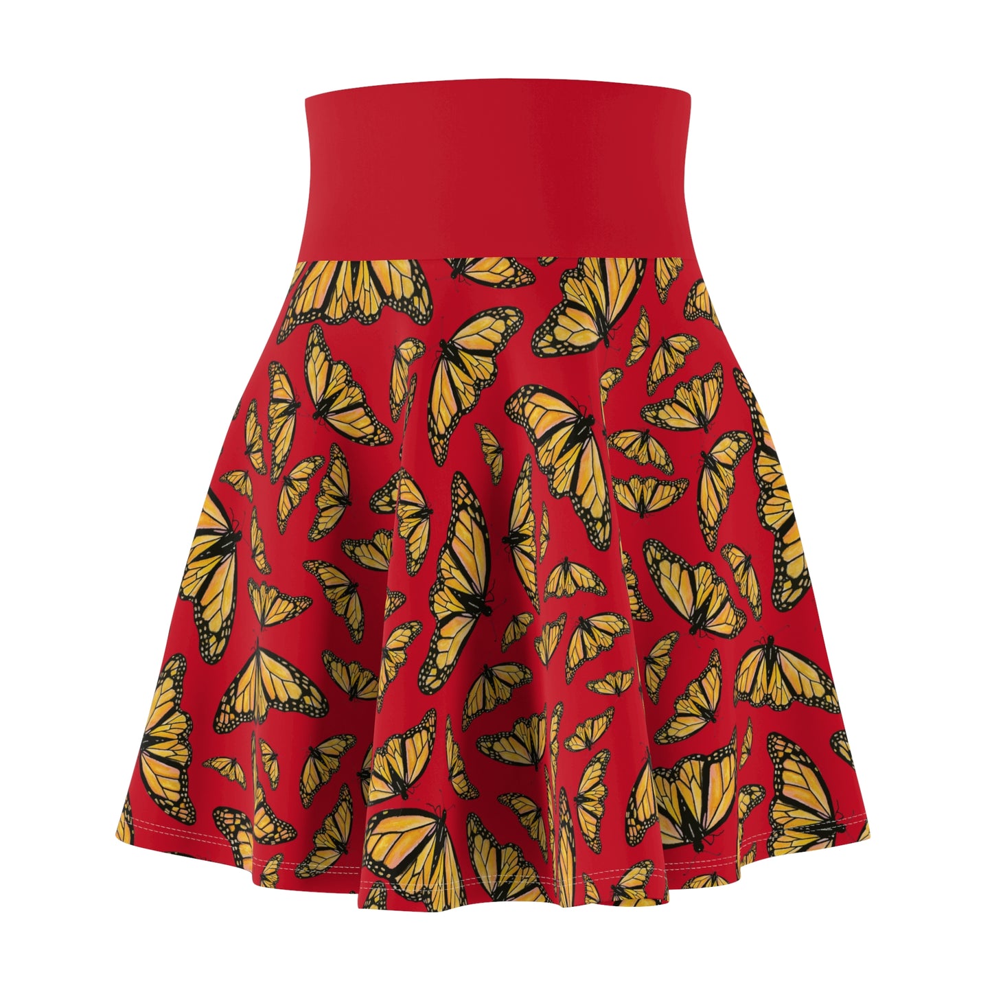 Women's Skater Skirt, Monarch, Red Background, Butterfly, Kamama