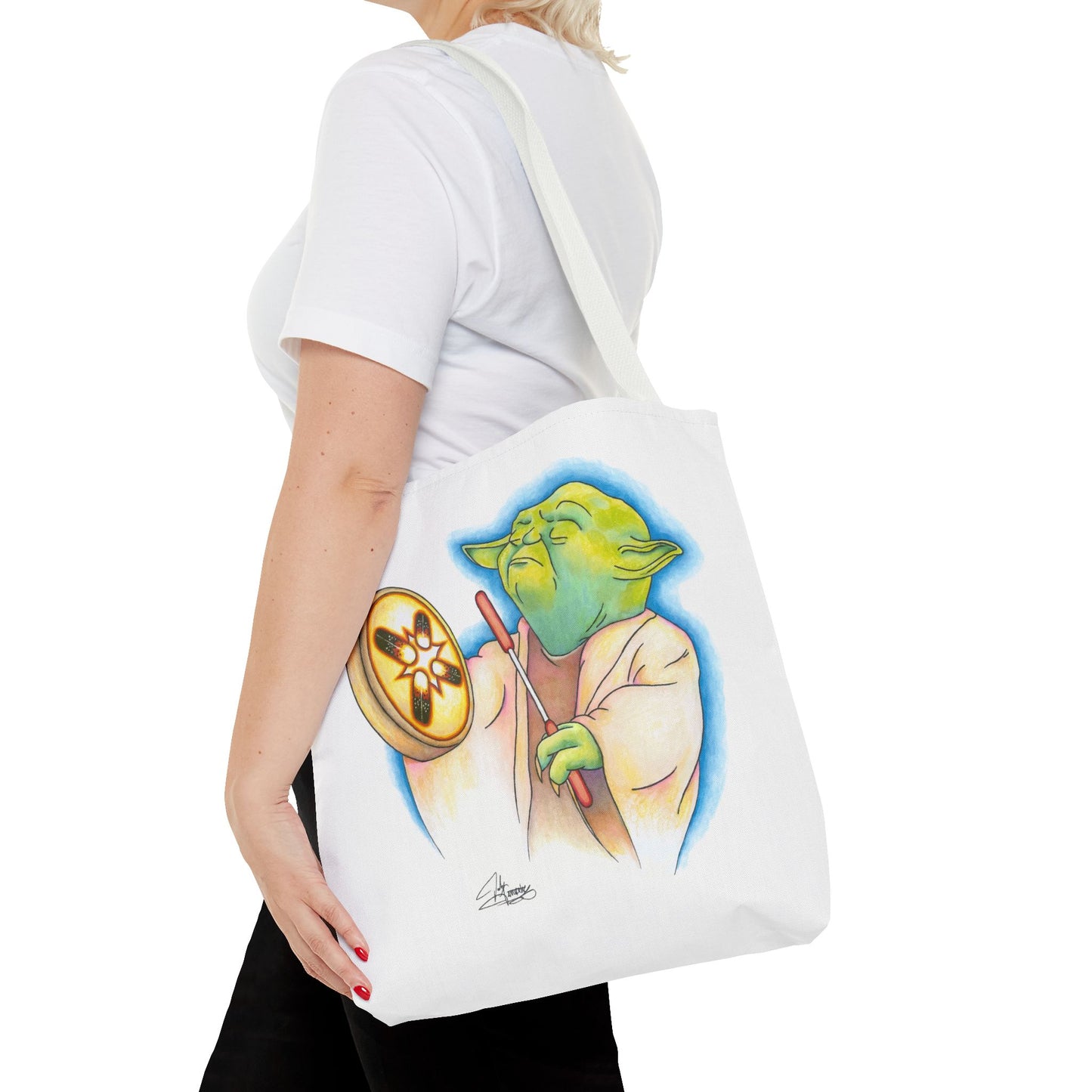 Tote Bag, Alien Playing Native Hand Drum, Native Pop Humor, Native American