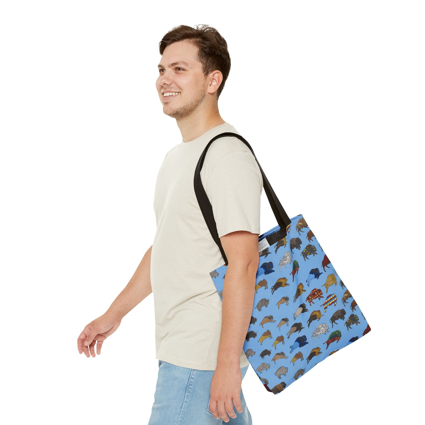 Tote Bag, Blue, Bison Transition, Buffalo, Native American