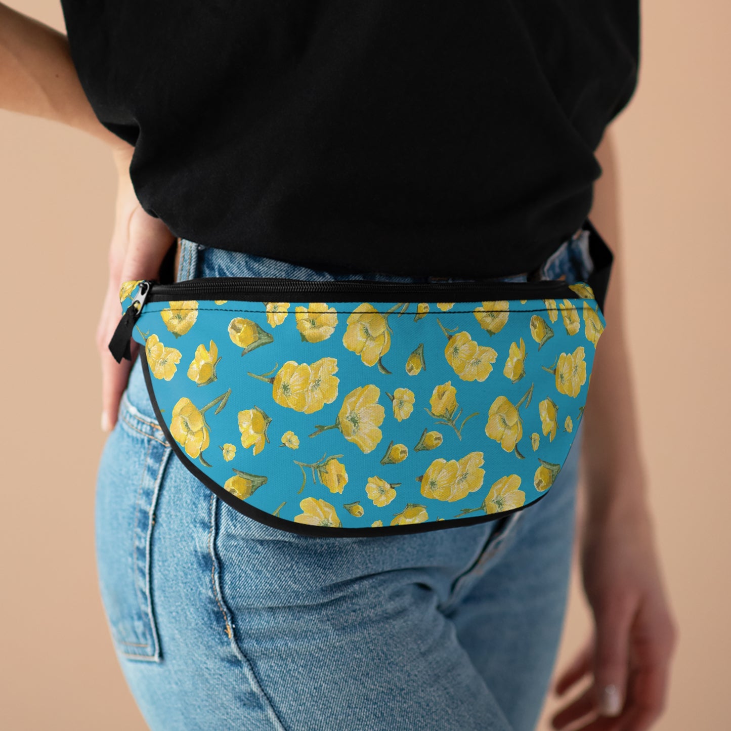 Fanny Pack, Turquoise Background, Buttercups, Yellow Wildflowers, Floral, Oklahoma