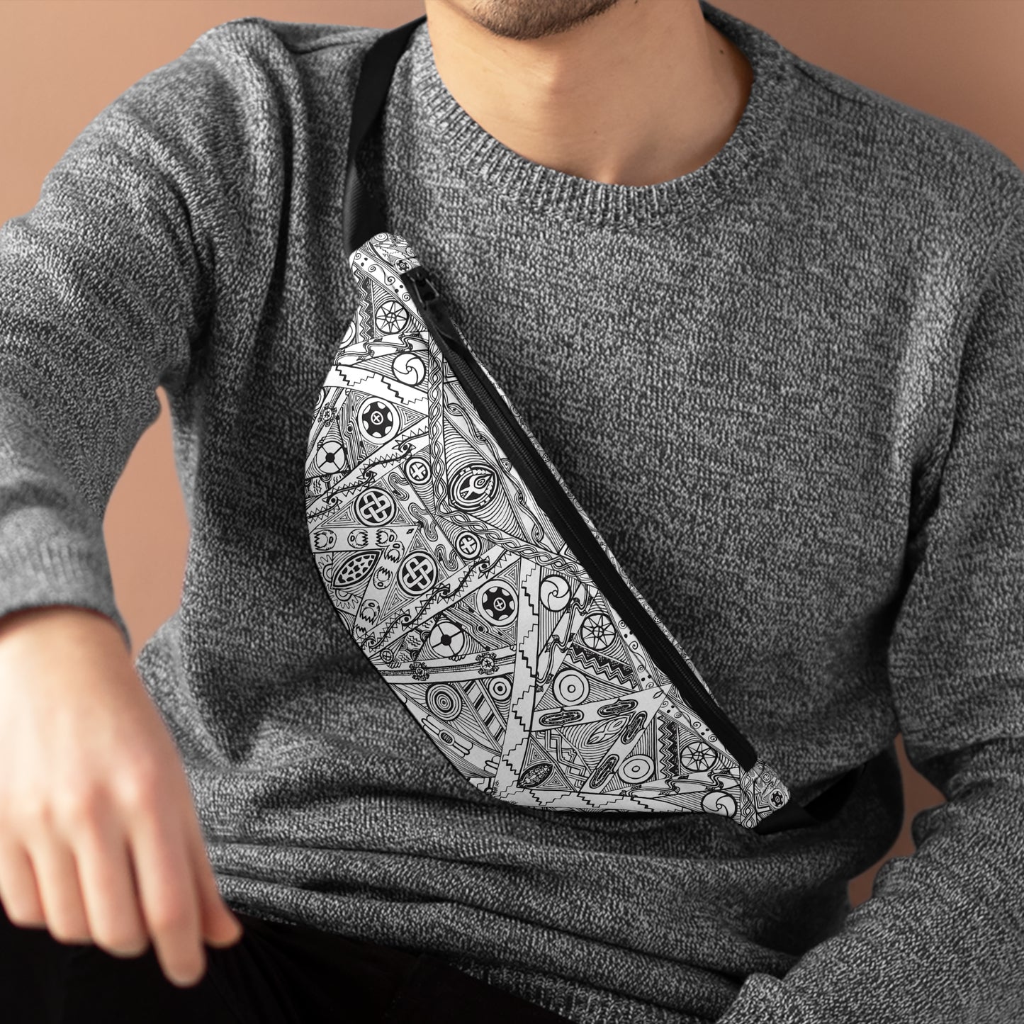 Black and White, Tribal Motif, Fanny Pack