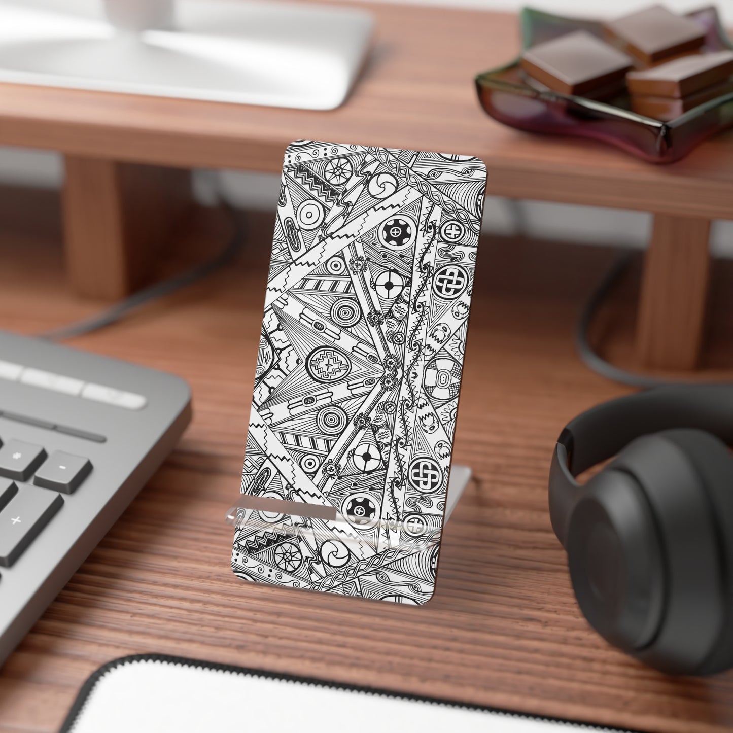Black and White Tribal Motif, Mobile Display Stand for Smartphones