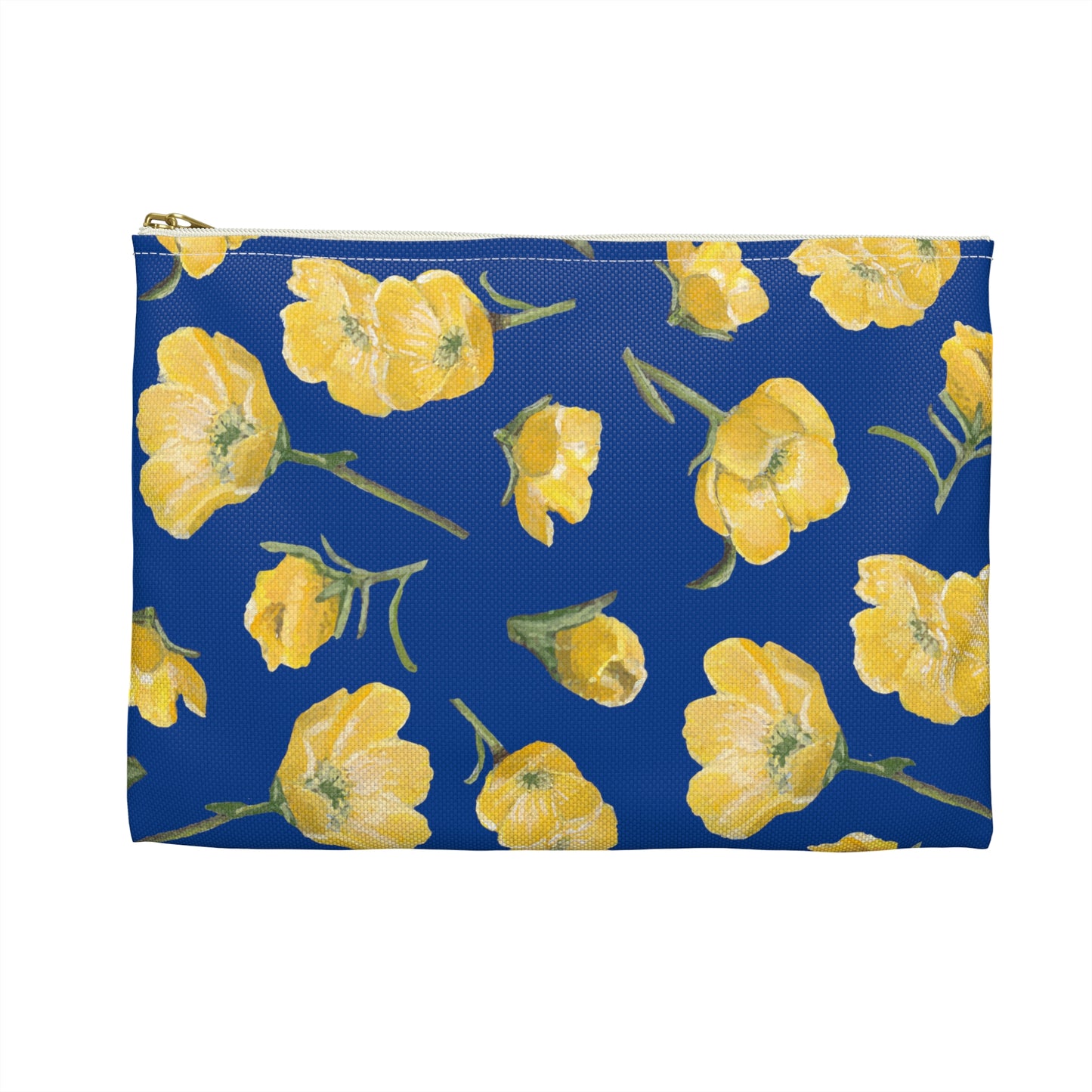 Accessory Pouch, Buttercups, Dark Blue Background, Oklahoma Wildflower, Yellow Floral