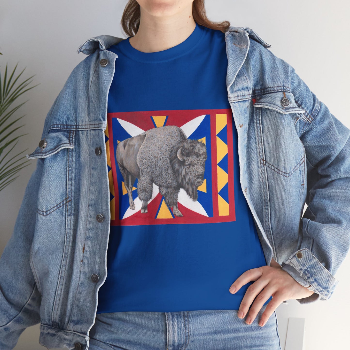 Unisex Heavy Cotton Tee, Native American Buffalo, Wildlife Graphic Tee for Nature Lovers