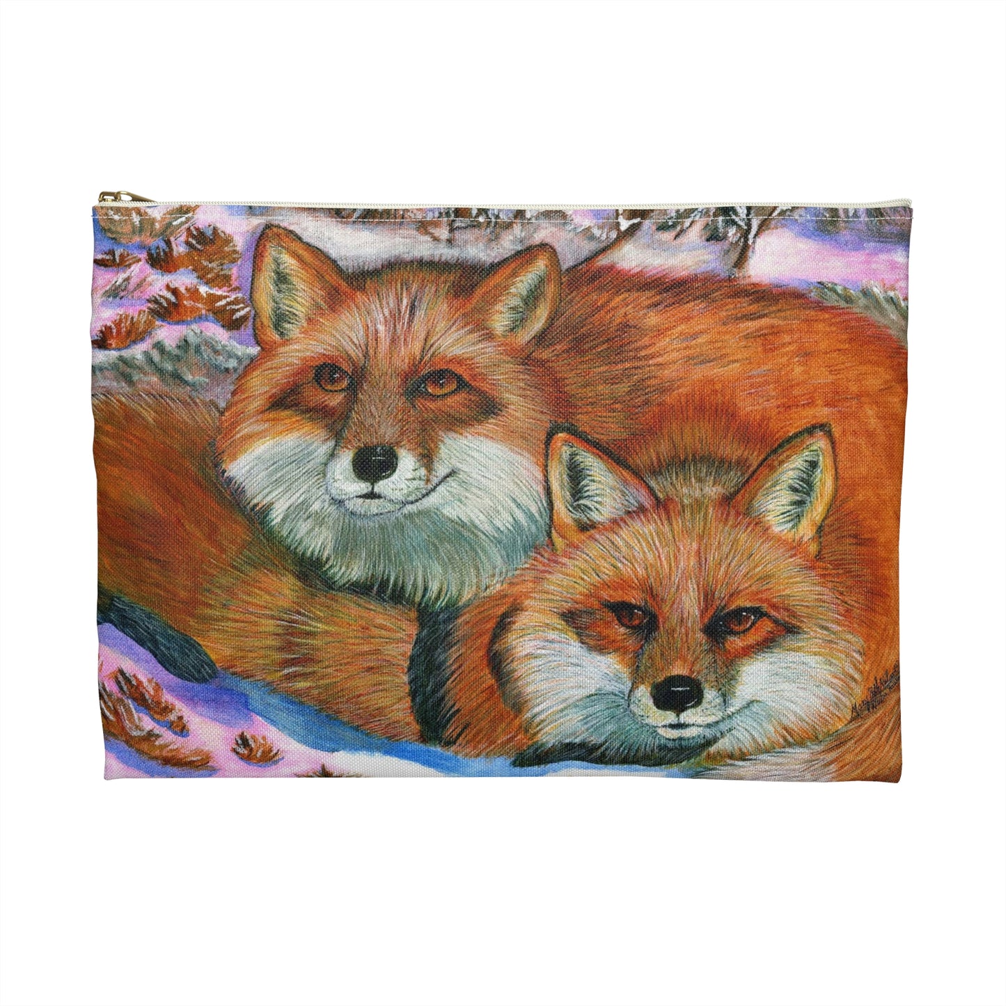 Accessory Pouch, Red Foxes, Brothers, Winter Scene