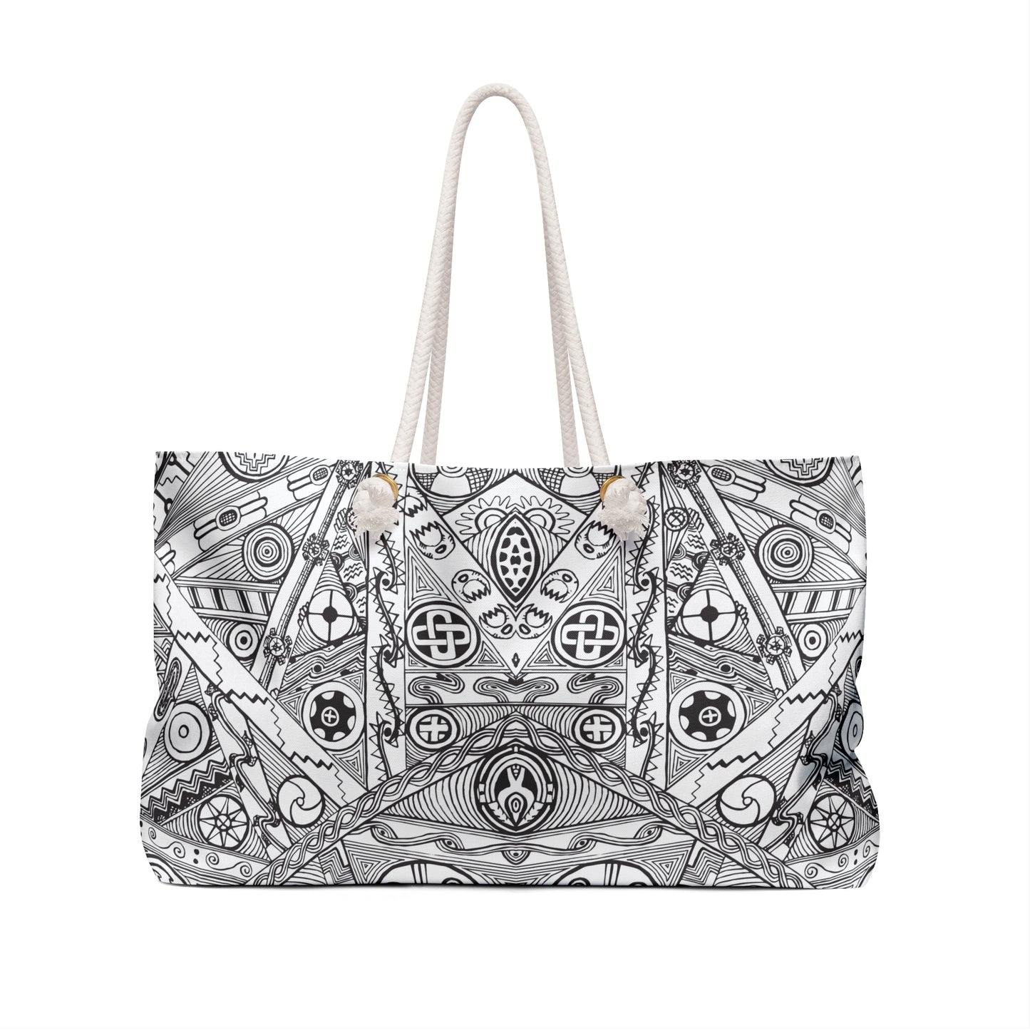 Weekender Bag featuring Black & White Tribal Motif, Tote Bag, Mound Symbols, Native Design