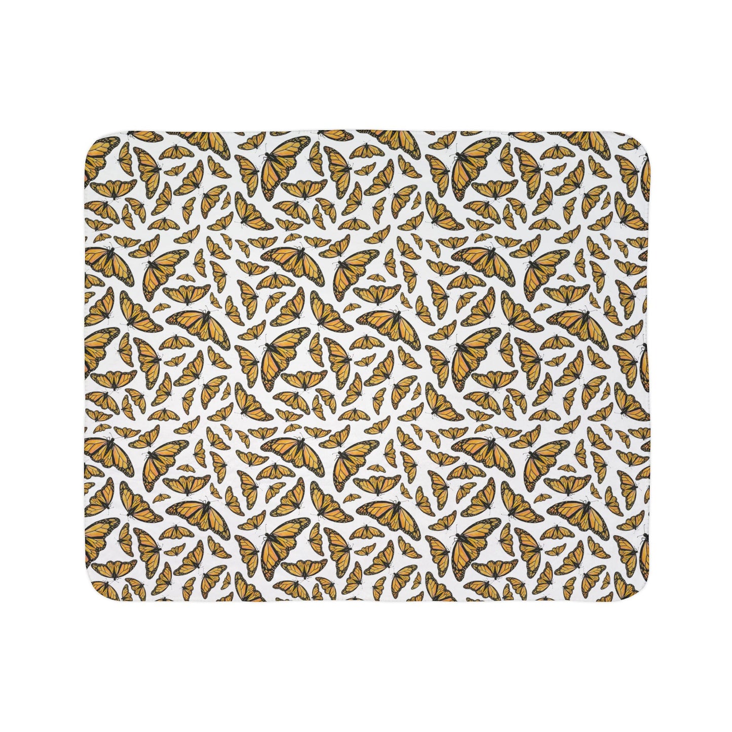 Fleece Sherpa Blanket, Monarchs, White background, Butterflies