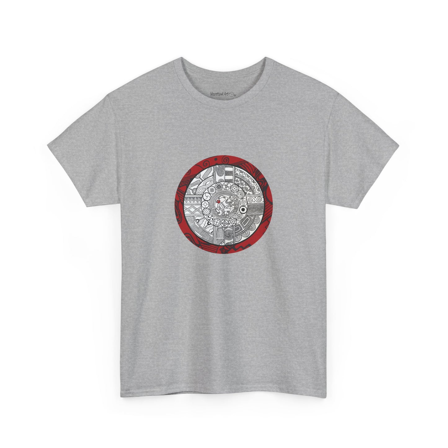 Unisex Heavy Cotton Tee, Southeastern Style, Tribal Motif, Mound Symbols, Cahokia, Chunky Player, Native American Design