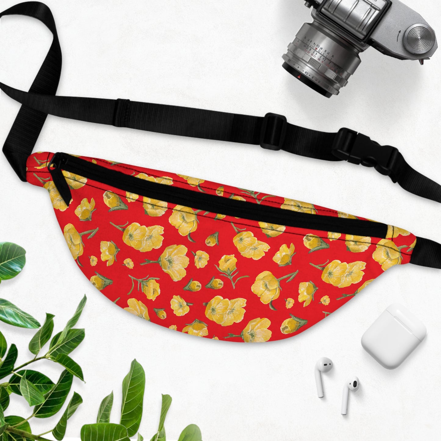 Fanny Pack, Red, Buttercup Patter, Yellow Wildflowers, Oklahoma