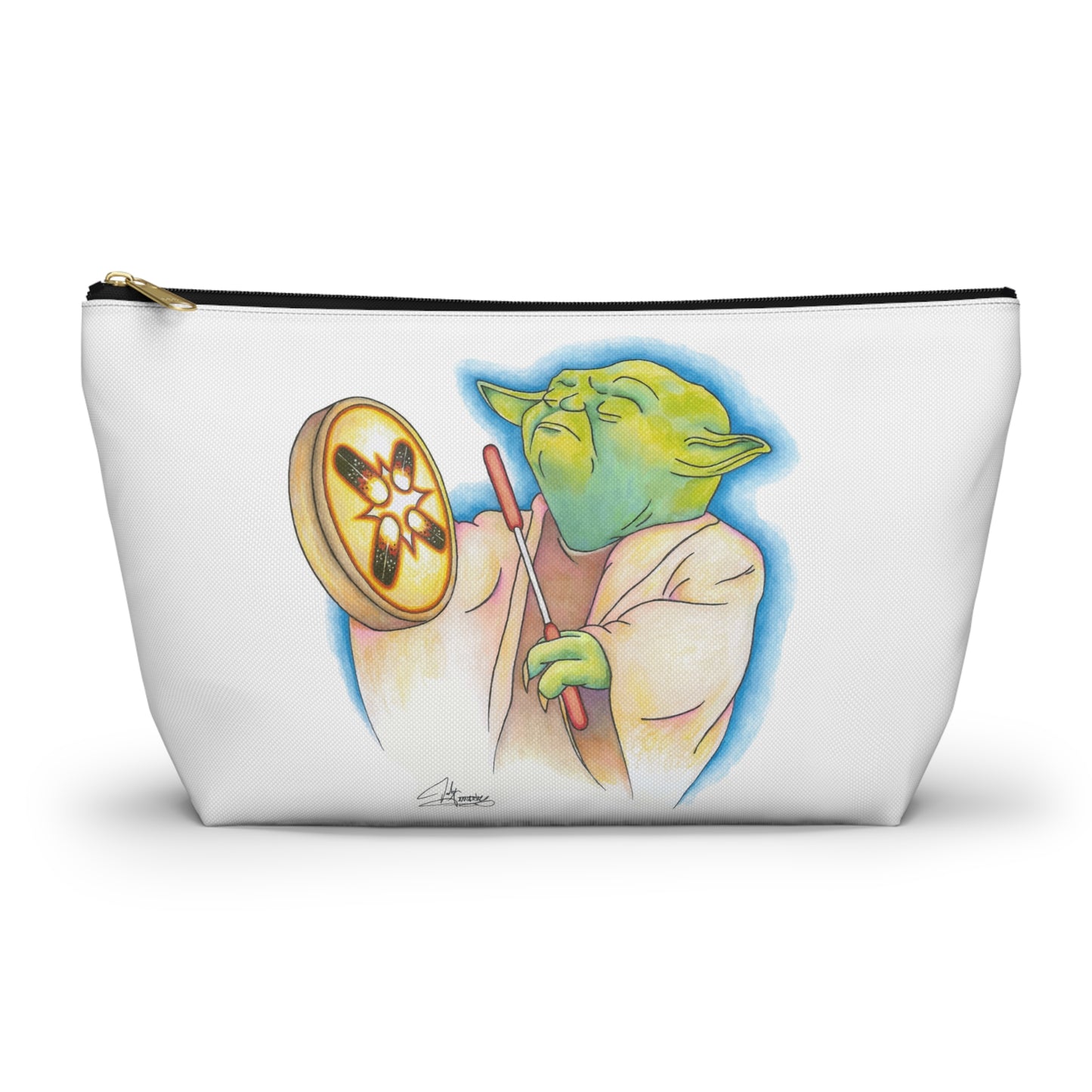 Accessory Pouch w T-bottom, Alien Playing Native Hand Drum, Native American, Native Humor, Pop Art
