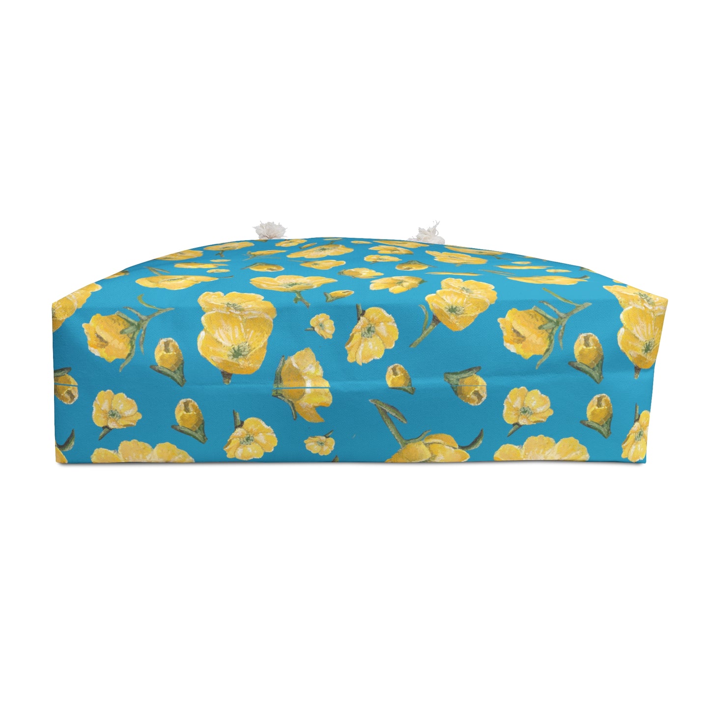 Weekender Bag, Buttercups, Turquoise Colored Background, Oklahoma Wildflower, Yellow Floral