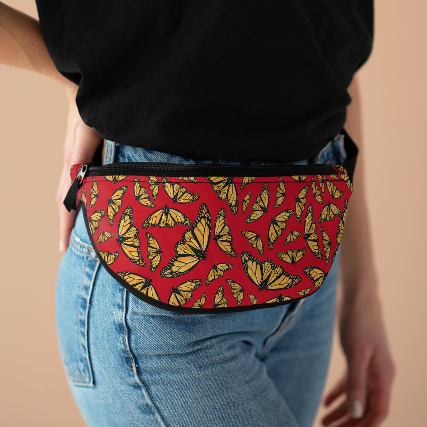 Fanny Pack, Red, Monarch, Butterfly, Kamama