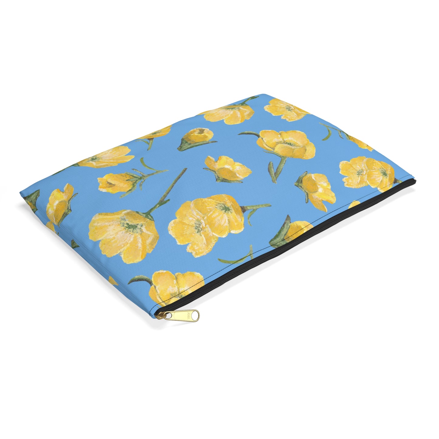 Accessory Pouch, Buttercups, Light Blue Background, Oklahoma Wildflower, Yellow Floral