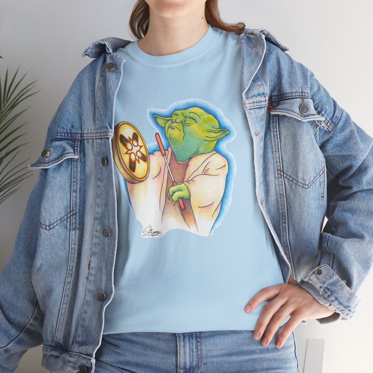 Unisex Heavy Cotton Tee, Native Alien With Hand Drum, Song From Long Ago, Native American Pop Art, Indigenous Humor