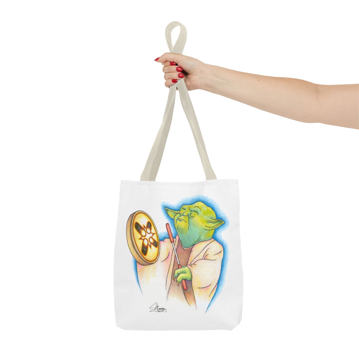 Tote Bag, Alien Playing Native Hand Drum, Native Pop Humor, Native American