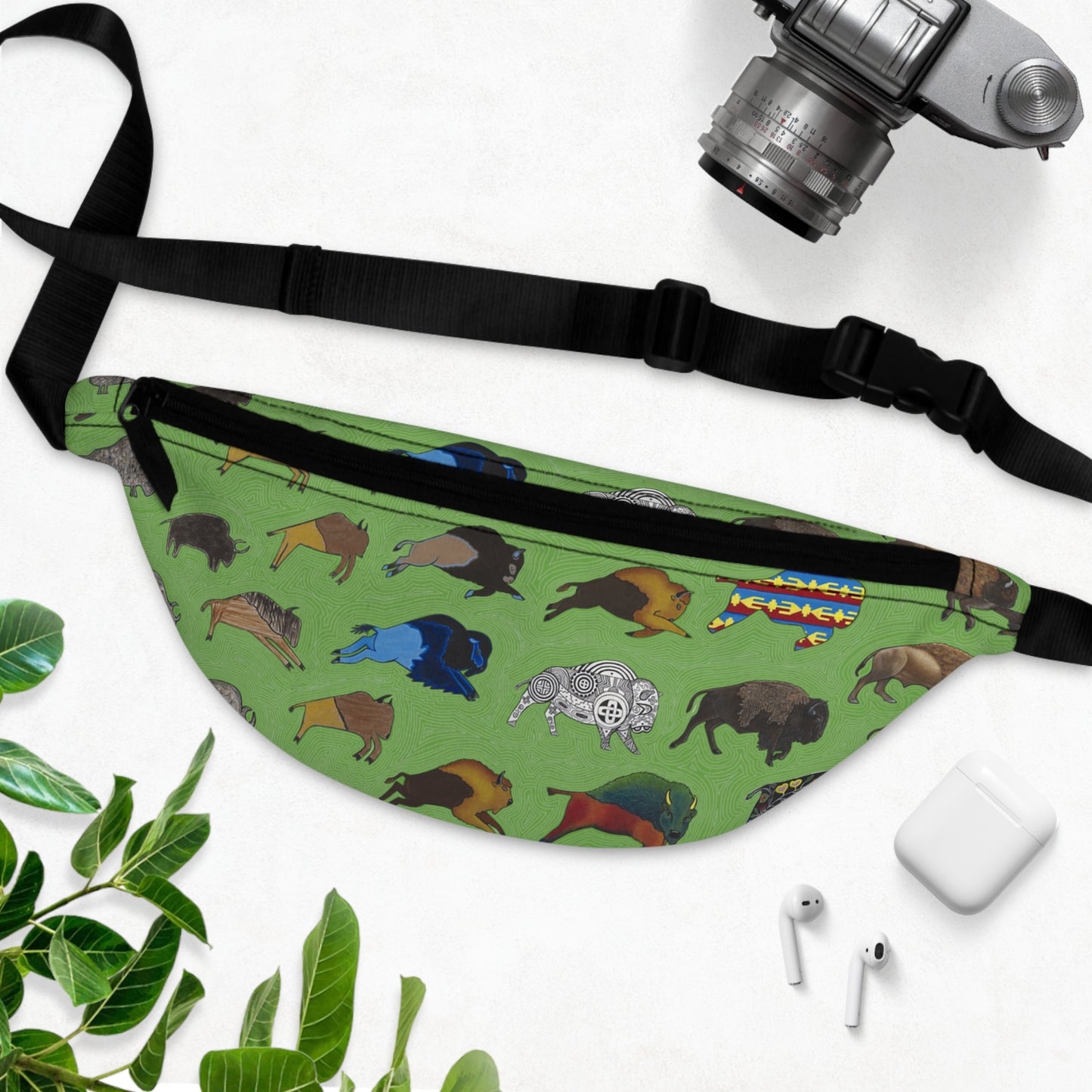 Fanny Pack, Green, Bison Transition, Buffalo, Native American, Indigenous