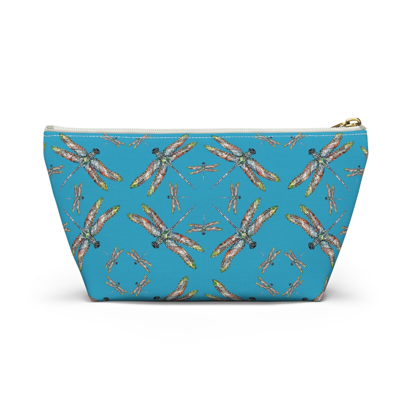 Accessory Pouch w T-bottom, Dragonfly, Turquoise color, Native American design, Makeup bag, Pencil case, Travel cosmetic pouch