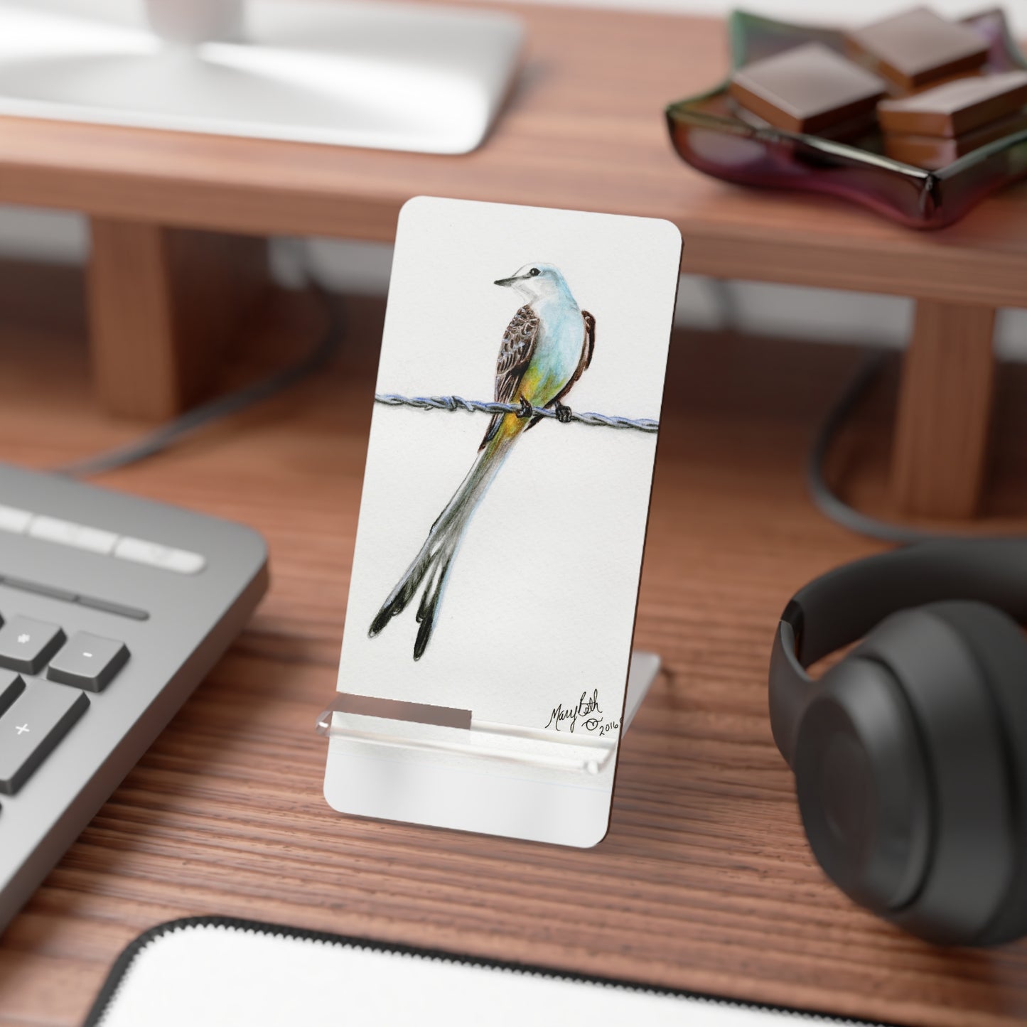 Mobile Display Stand for Smartphones, Scissortail Flycatcher, Oklahoma State Bird, Wild Bird, Song Bird, Bird Art