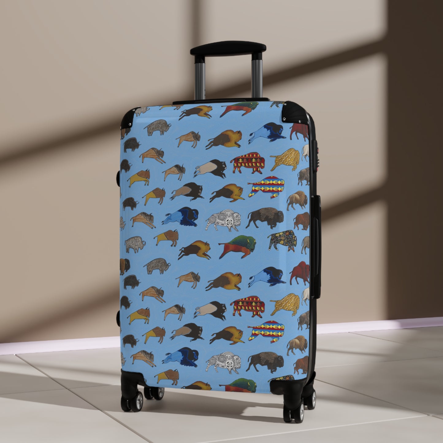 Suitcase, Light Blue, Bison Transition, Buffalo, Native American, Luggage, Carry On
