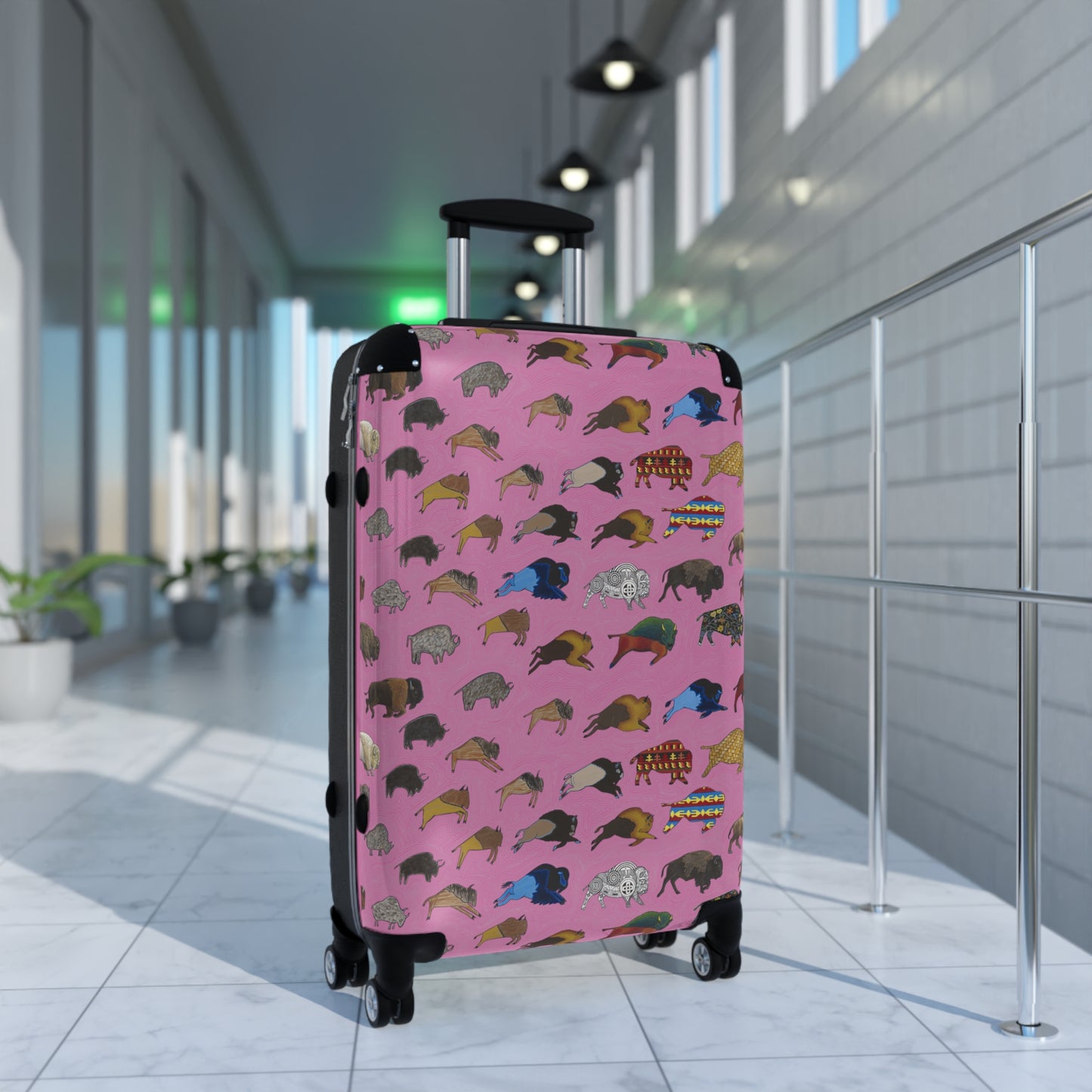 Suitcase, Pink, Bison Transition, Buffalo, Native American, Luggage, Carry On