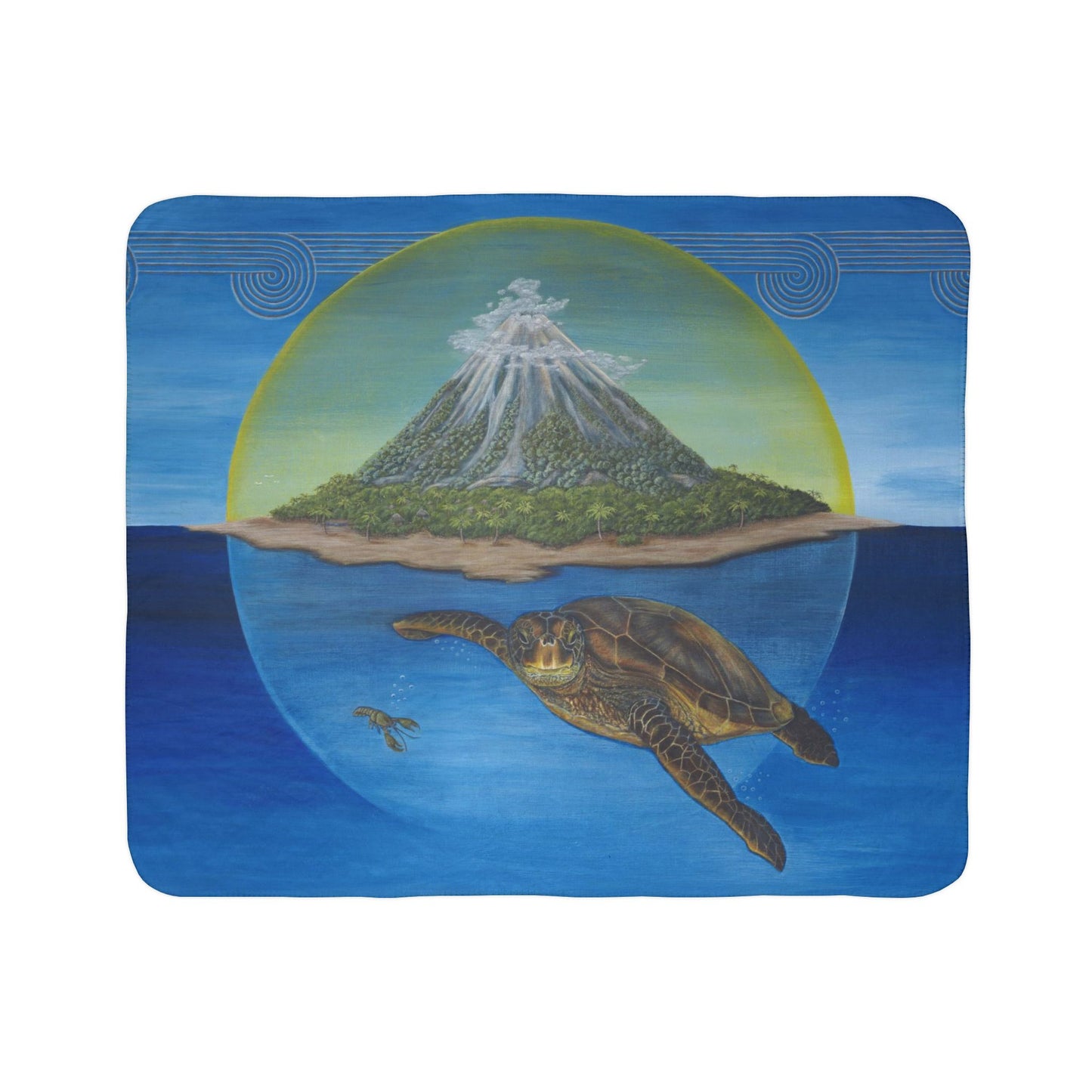 Fleece Sherpa Blanket, Origins, Seaturtle, Tropical Island, Ocean Theme, Cherokee Story