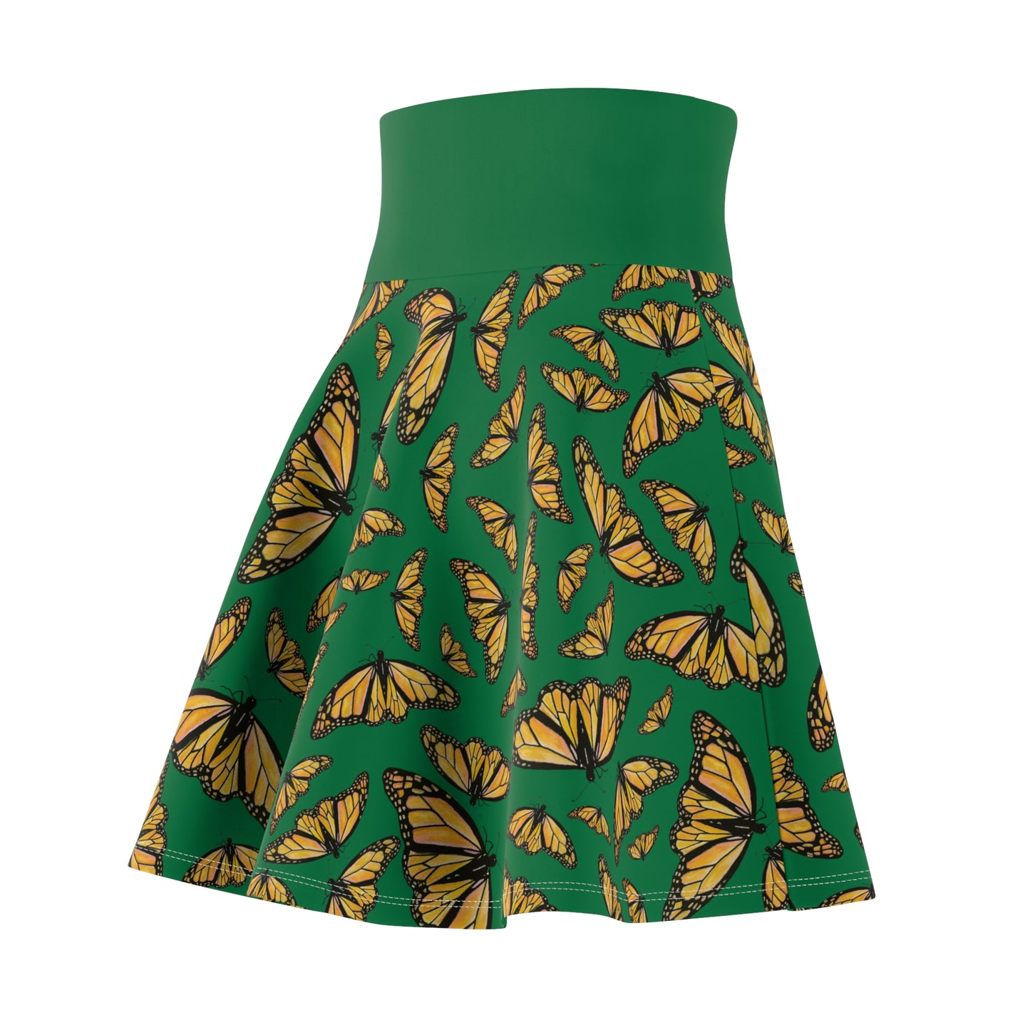 Women's Skater Skirt, Monarch, Green Background, Butterfly, Kamama