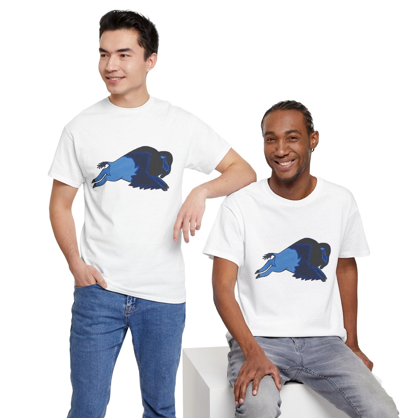Unisex Heavy Cotton Tee, Bison Art, Blue Buffalo T-shirt, Native Bison Art, Native Buffalo