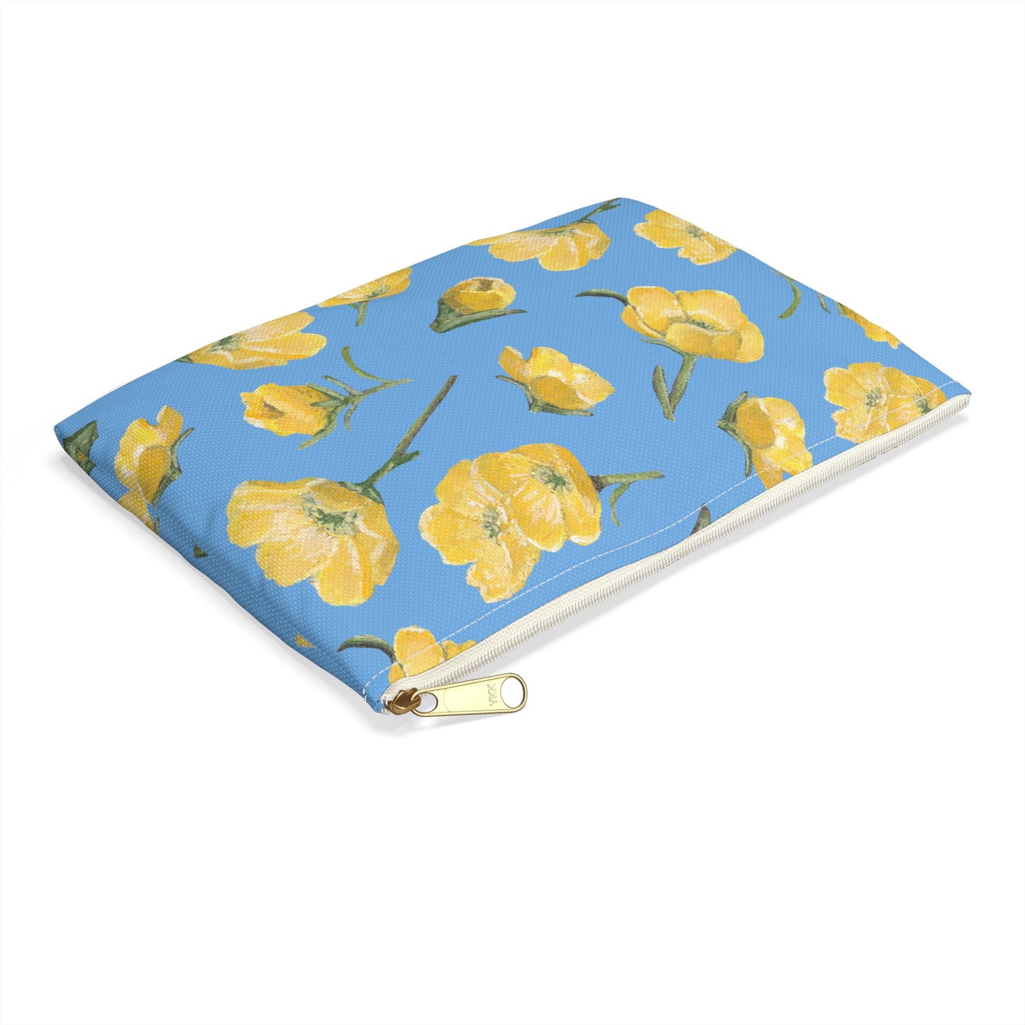 Accessory Pouch, Buttercups, Light Blue Background, Oklahoma Wildflower, Yellow Floral