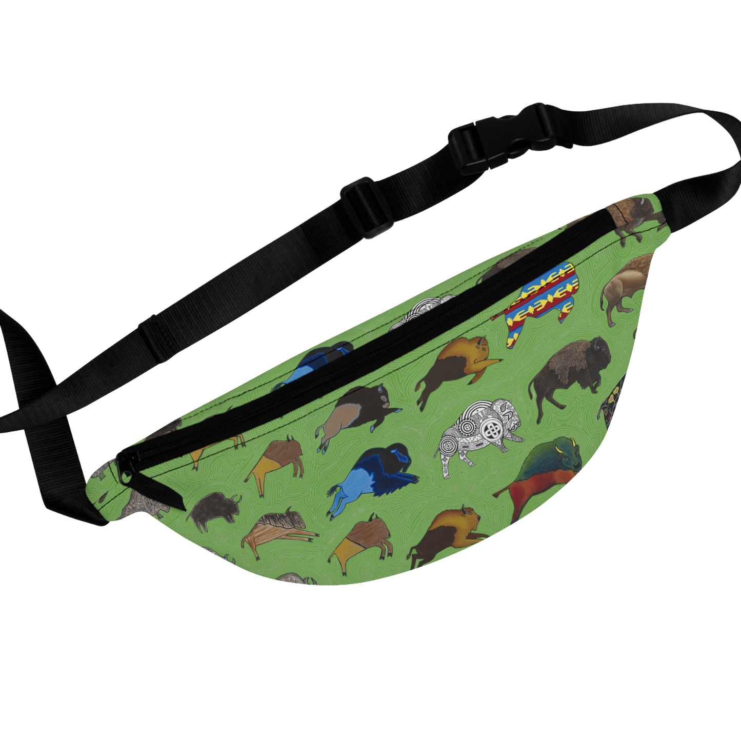 Fanny Pack, Green, Bison Transition, Buffalo, Native American, Indigenous