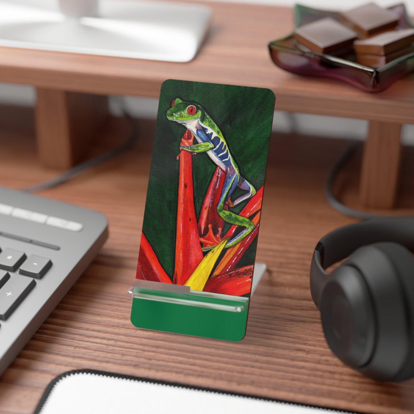 Mobile Display Stand for Smartphones, Red Eyed Leaf Frog, Frog Art, Tropical Frog, Cell Phone Holder