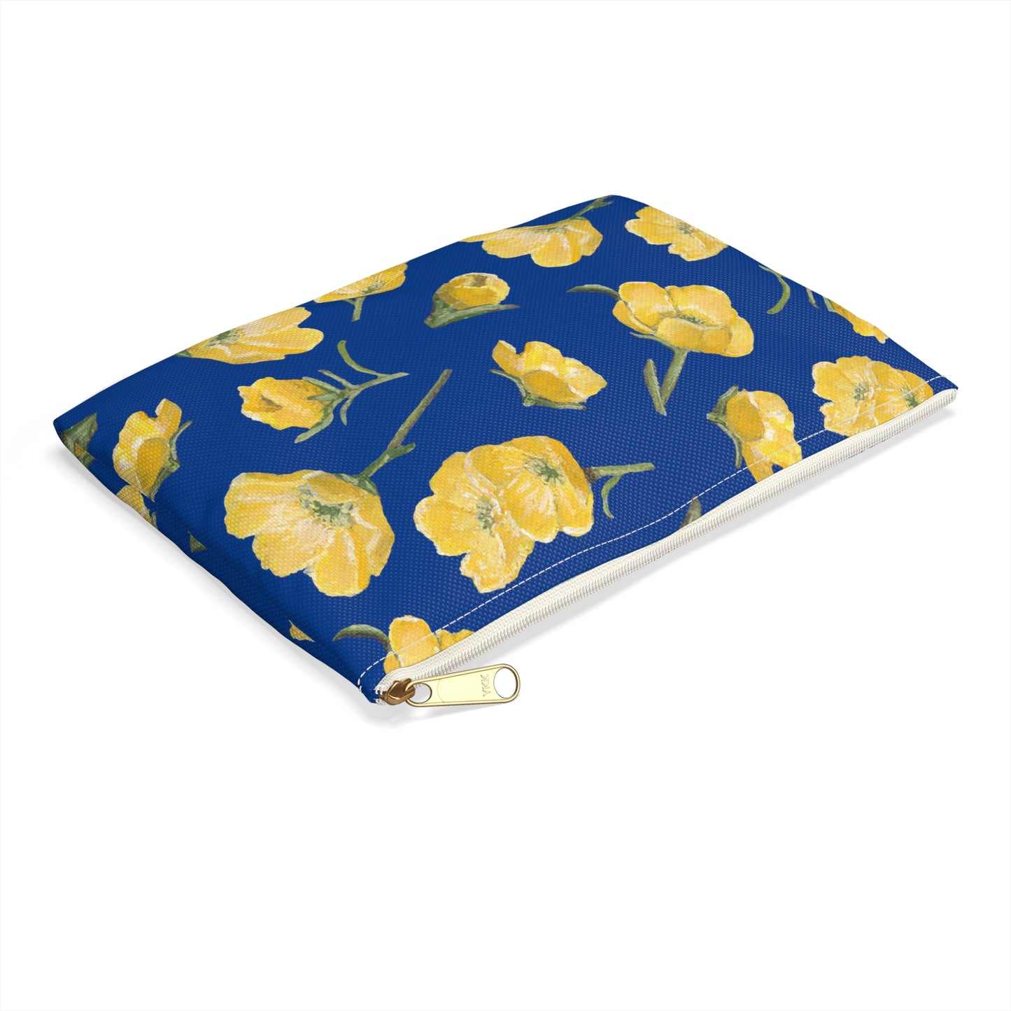 Accessory Pouch, Buttercups, Dark Blue Background, Oklahoma Wildflower, Yellow Floral
