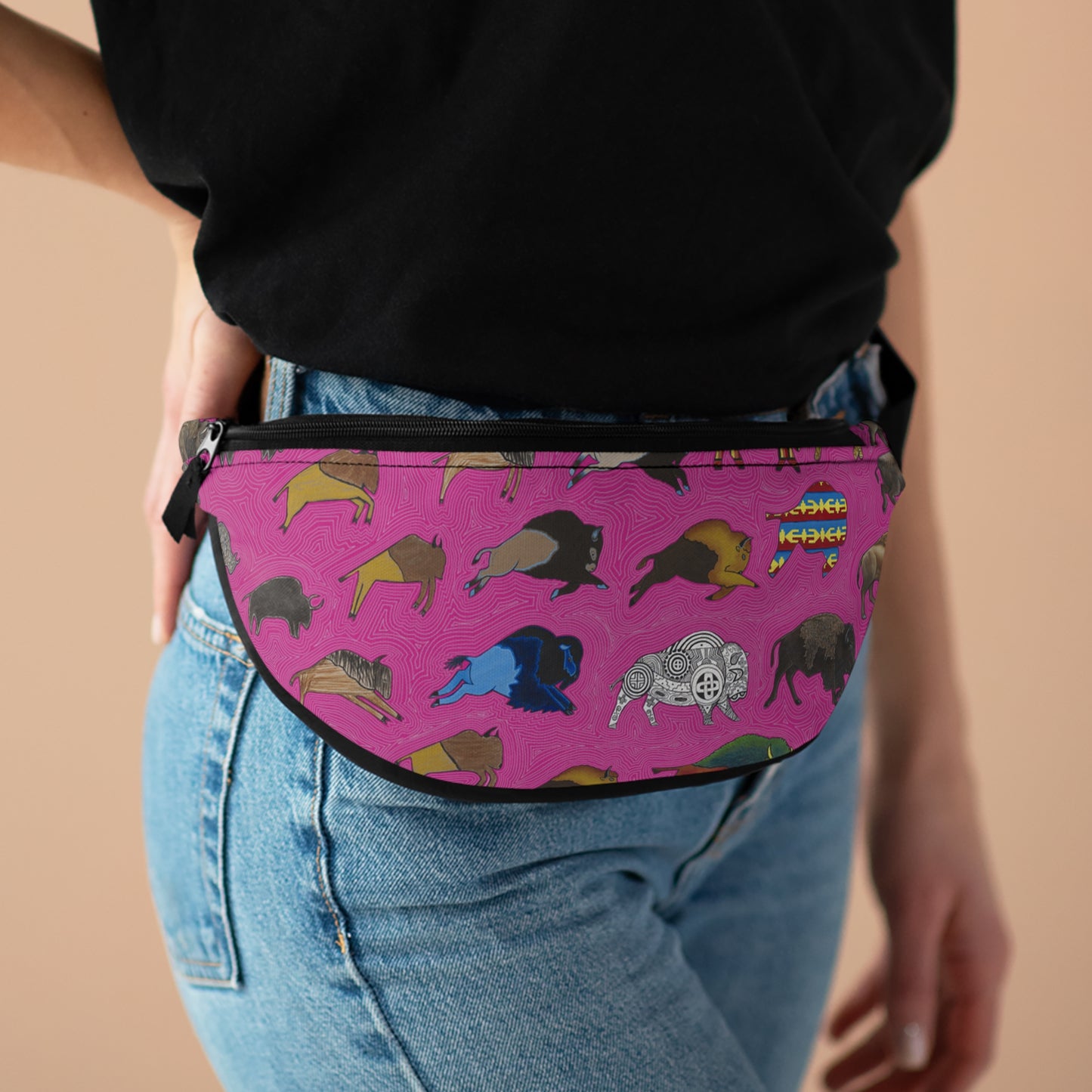 Fanny Pack, Hot Pink, Bison Transition, Buffalo, Native American, Indigenous Design