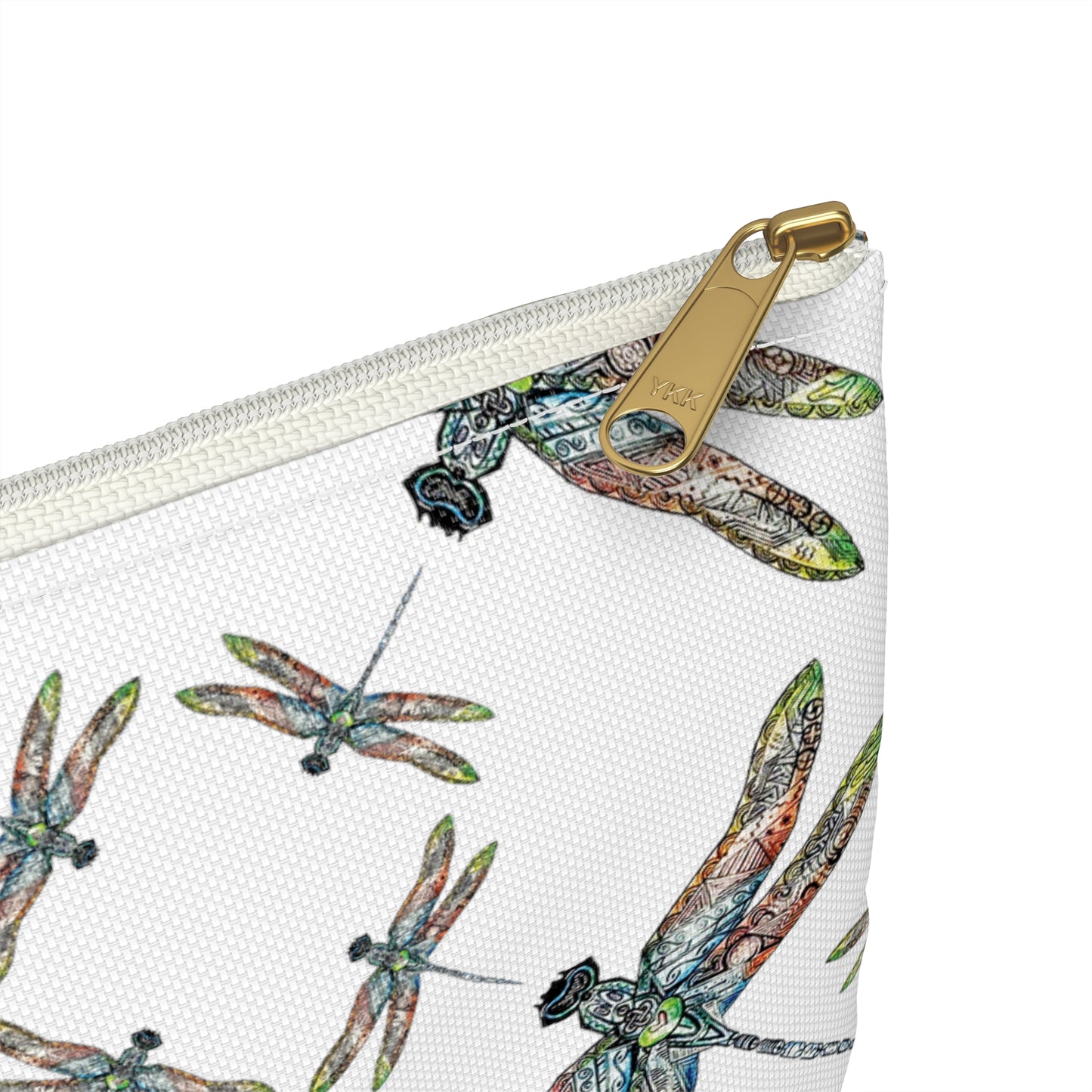 Accessory Pouch, Dragonfly, White, Native American design, Makeup bag, Pencil case, Travel cosmetic pouch