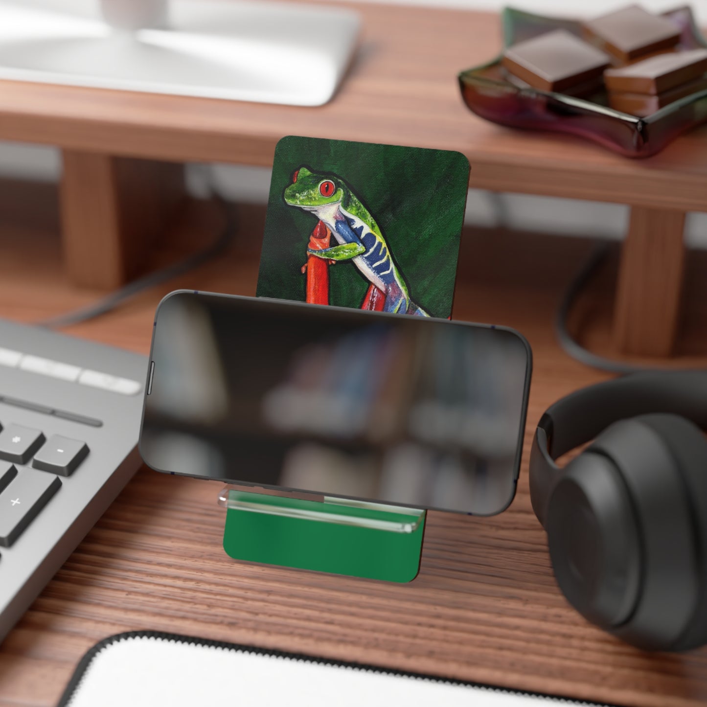 Mobile Display Stand for Smartphones, Red Eyed Leaf Frog, Frog Art, Tropical Frog, Cell Phone Holder