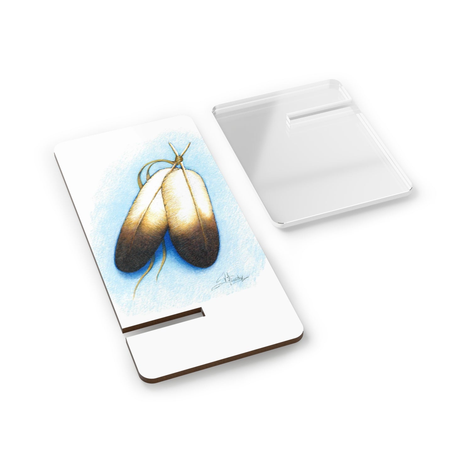 Mobile Display Stand for Smartphones, Double Feather, "And Two Become One", Native Design, Native Feathers