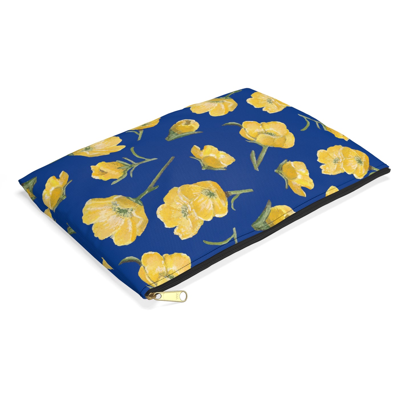Accessory Pouch, Buttercups, Dark Blue Background, Oklahoma Wildflower, Yellow Floral