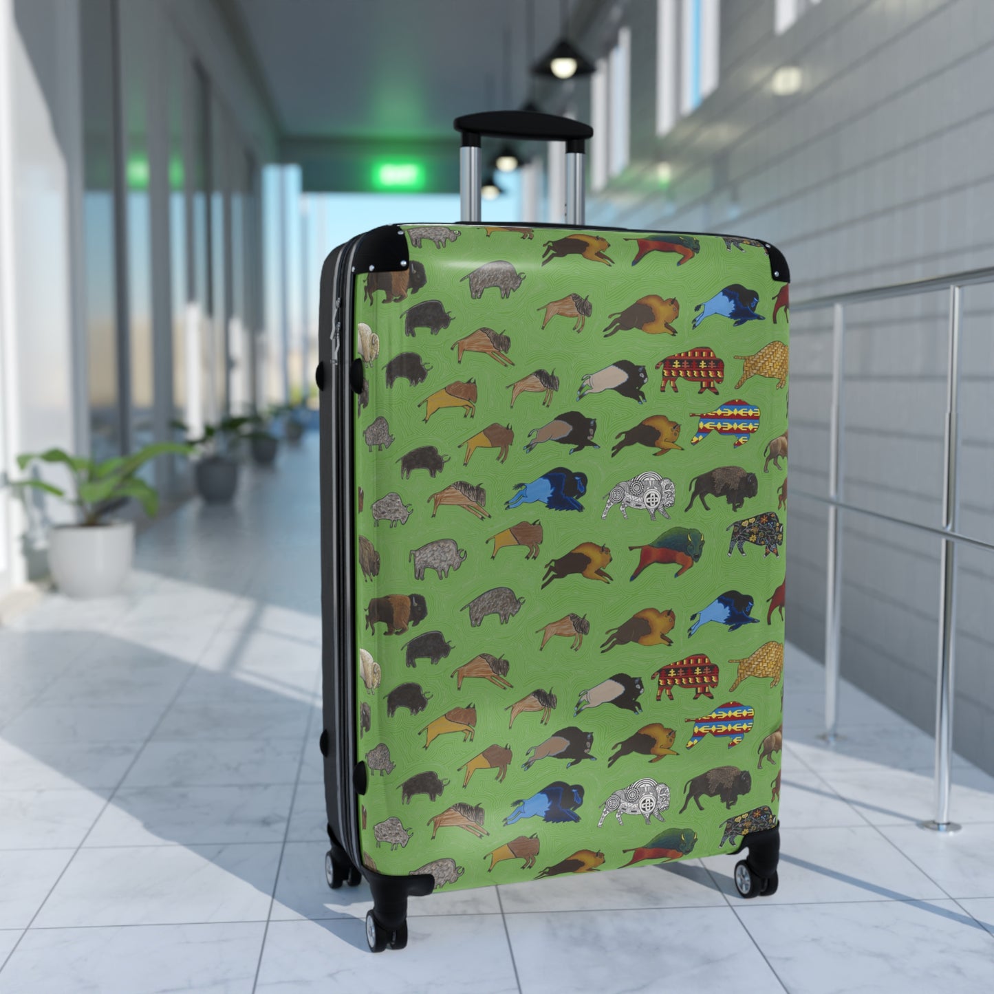Suitcase, Green, Bison Transition, Buffalo, Native American, Carry On, Luggage