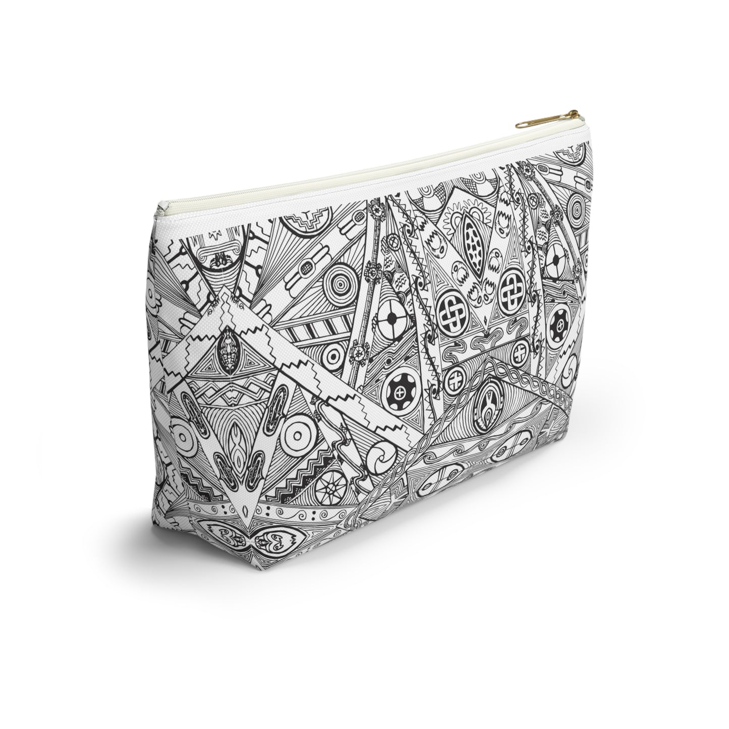 Black and White Tribal Motif Accessory Pouch w T-bottom