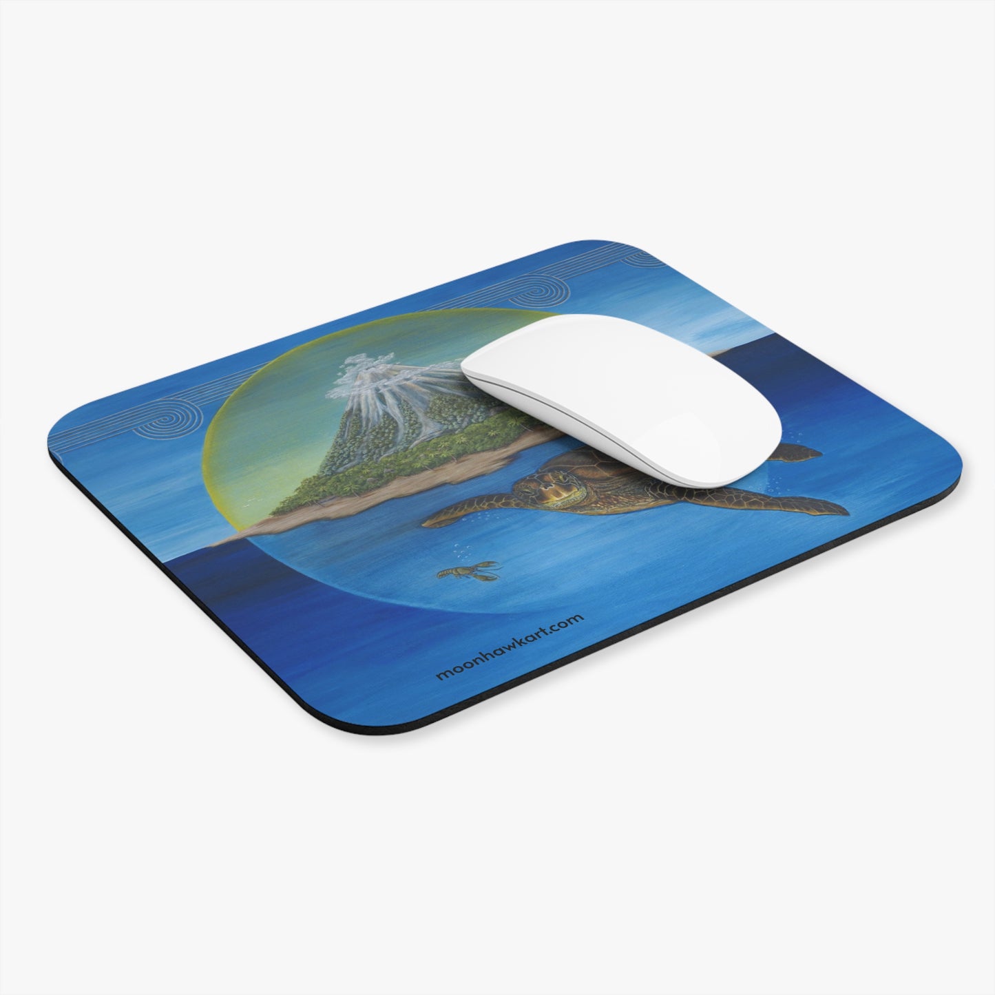 Mouse Pad (Rectangle), Seaturtle, Tropical Island, Ocean Scene, Blue, Cherokee Origins, Native American Story