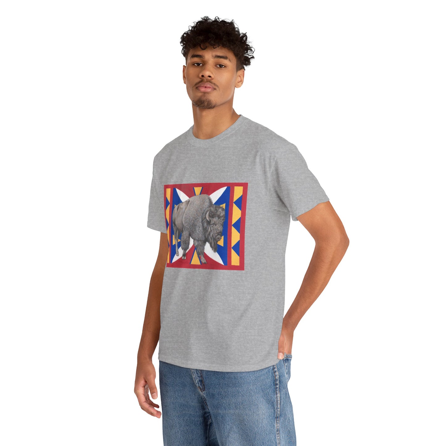 Unisex Heavy Cotton Tee, Native American Buffalo, Wildlife Graphic Tee for Nature Lovers