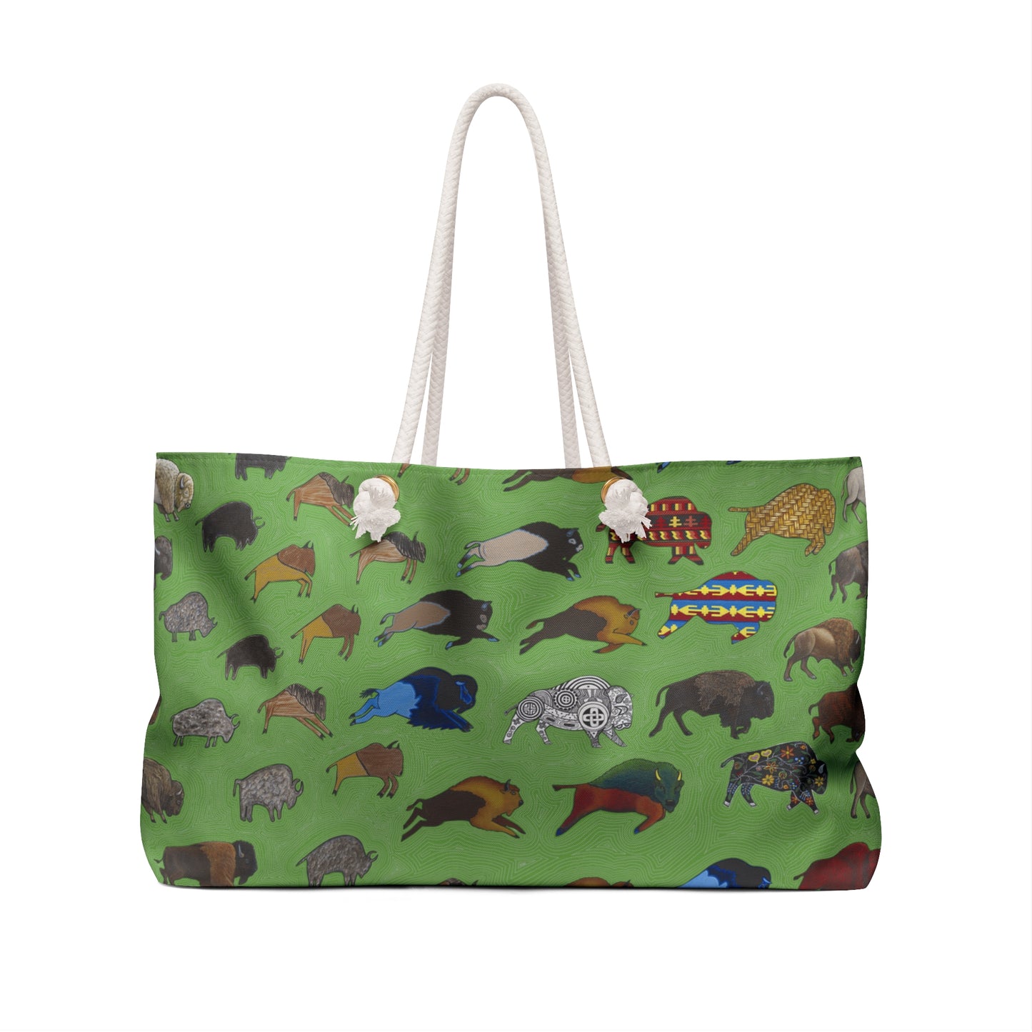 Weekender Bag, Green, Bison Transition, Buffalo, Native American, PowWow Tote
