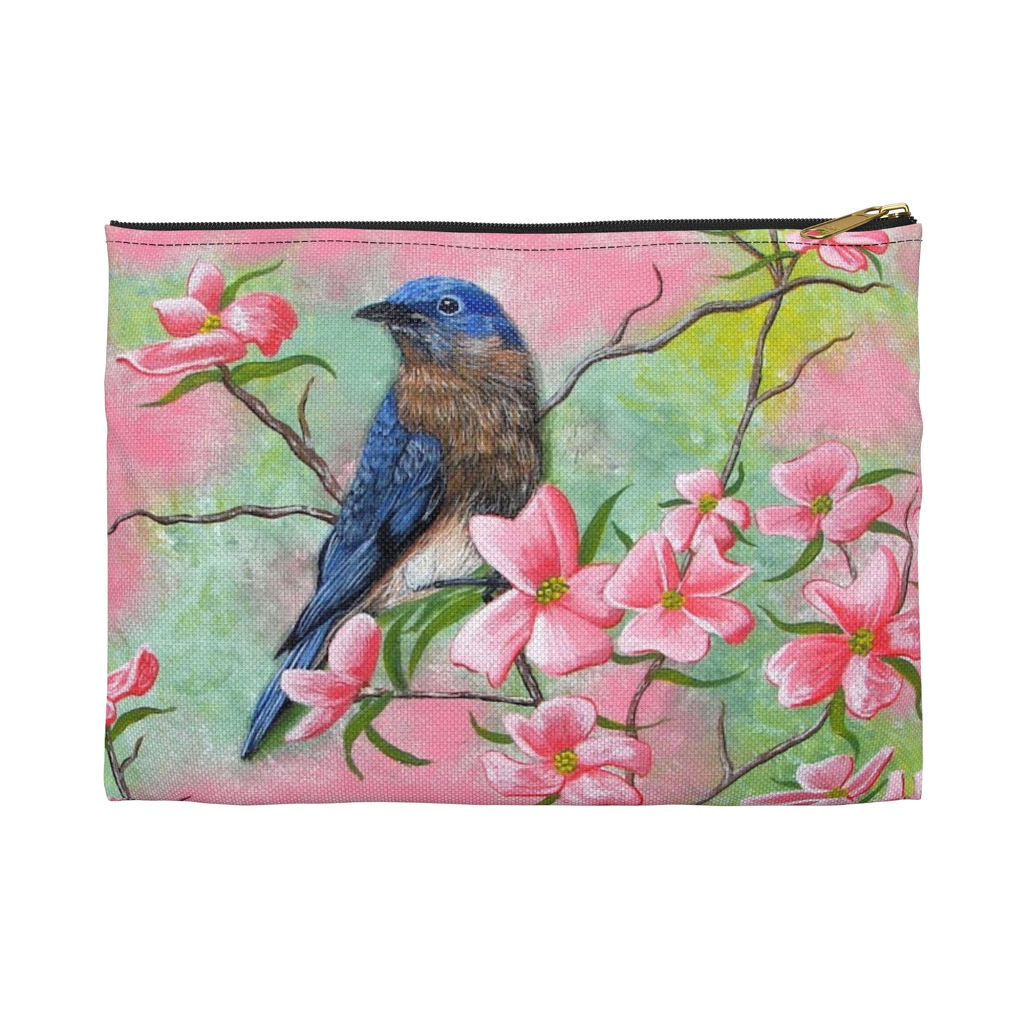 Accessory Pouch, Eastern Bluebird, Dogwood, Pretty In Pink, Wild Bird, Songbird, Oklahoma