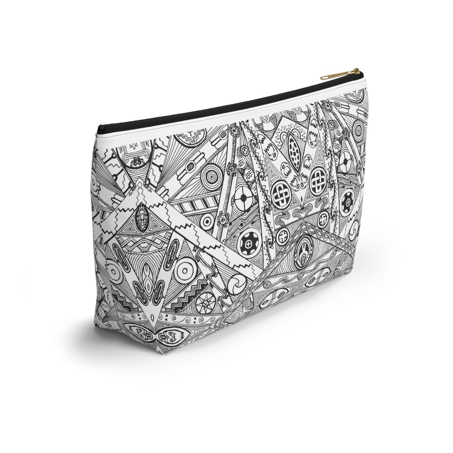 Black and White Tribal Motif Accessory Pouch w T-bottom