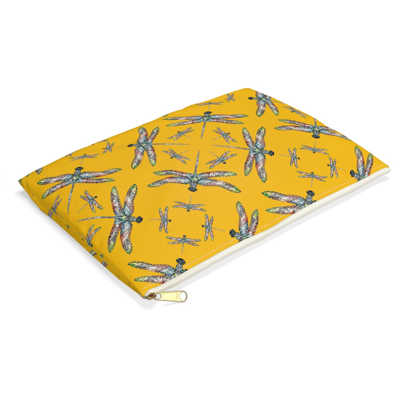 Accessory Pouch, Dragonfly, Yellow, Native American design, Makeup bag, Pencil case, Travel cosmetic pouch