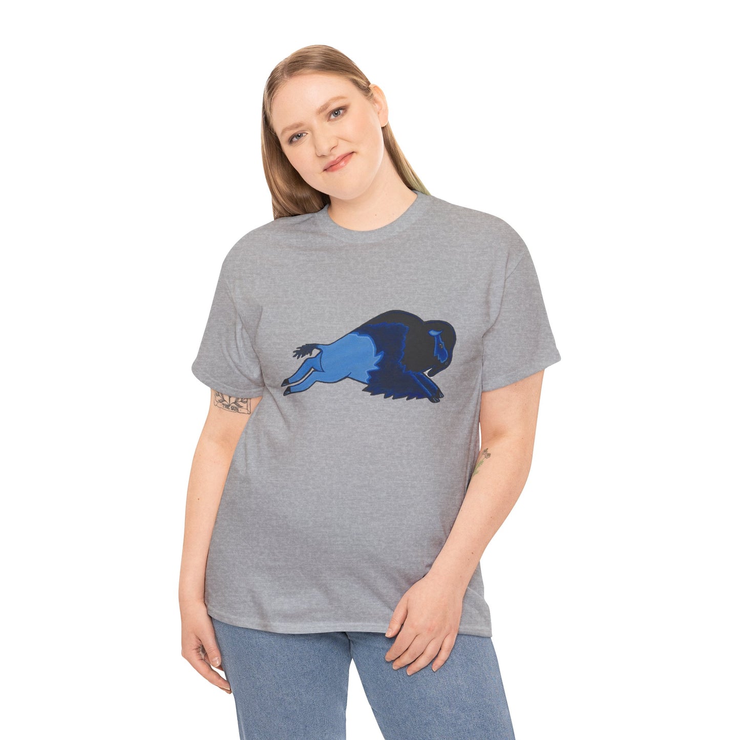Unisex Heavy Cotton Tee, Bison Art, Blue Buffalo T-shirt, Native Bison Art, Native Buffalo