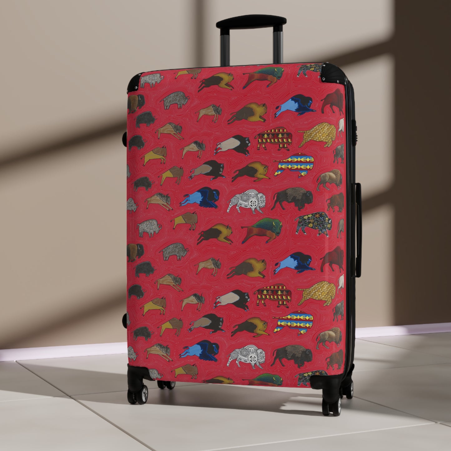 Suitcase, Red, Bison Transition, Buffalo, Native American, Luggage, Carry On