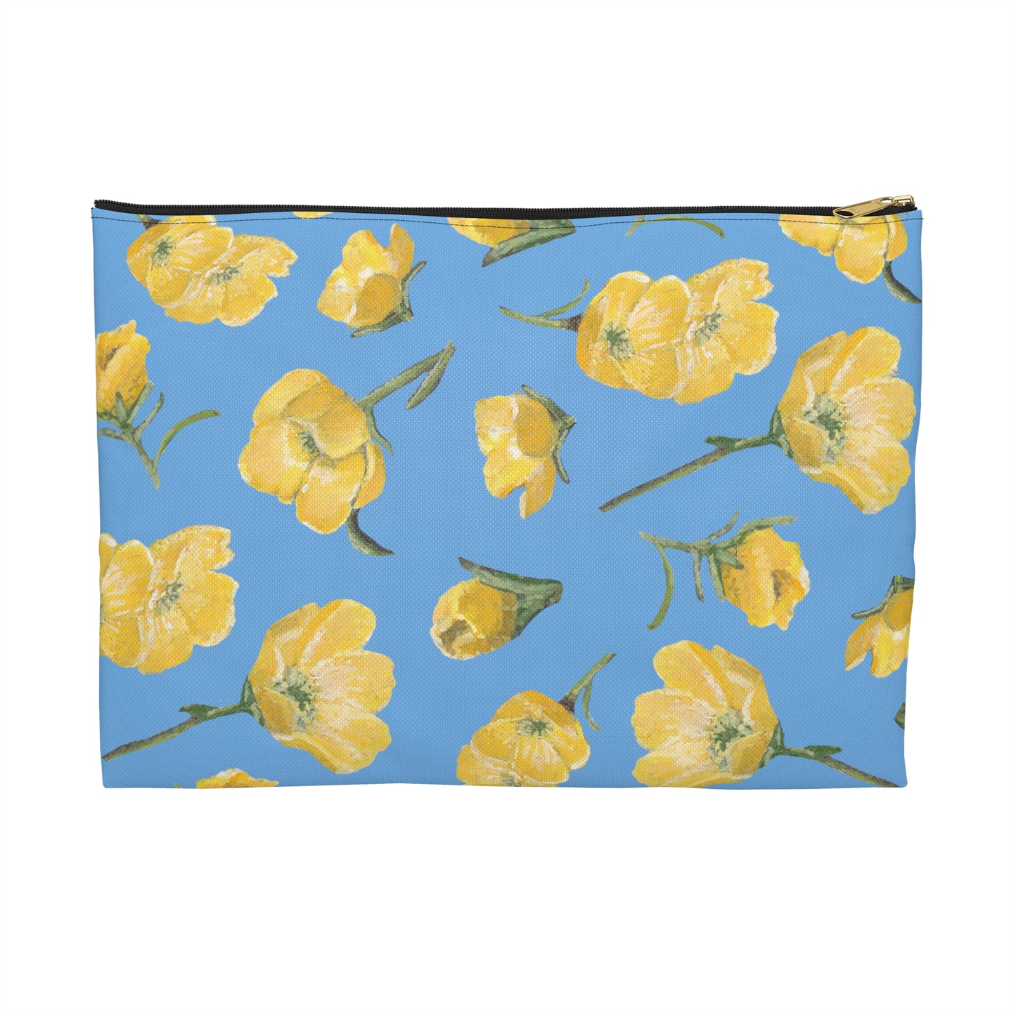 Accessory Pouch, Buttercups, Light Blue Background, Oklahoma Wildflower, Yellow Floral