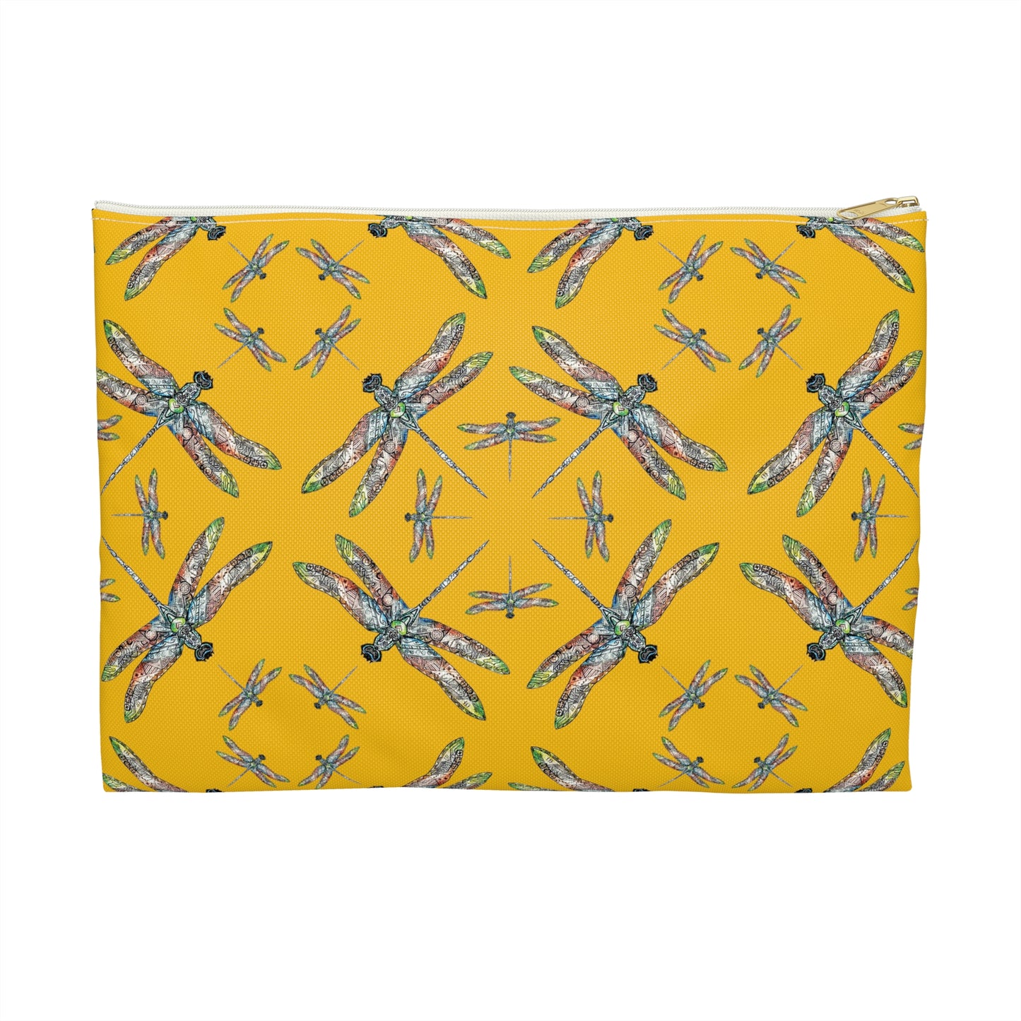 Accessory Pouch, Dragonfly, Yellow, Native American design, Makeup bag, Pencil case, Travel cosmetic pouch