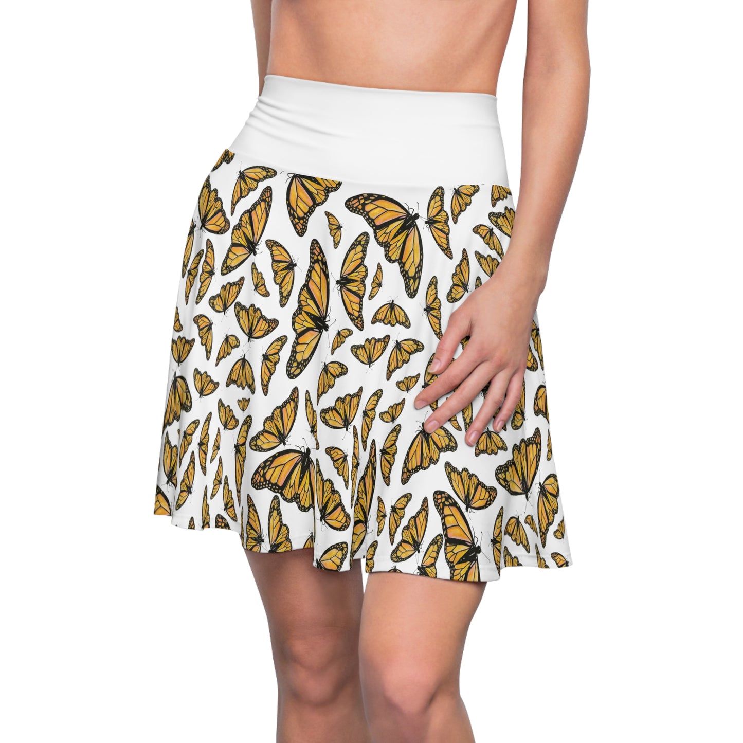 Women's Skater Skirt, Monarch, White Background, Butterfly, Kamama