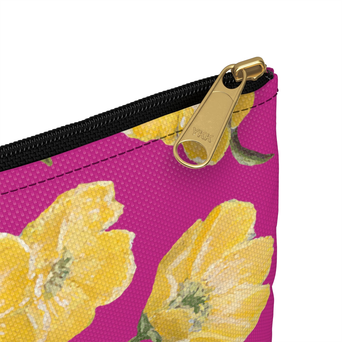 Accessory Pouch, Buttercups, Hot Pink Background, Oklahoma Wildflower, Yellow Floral